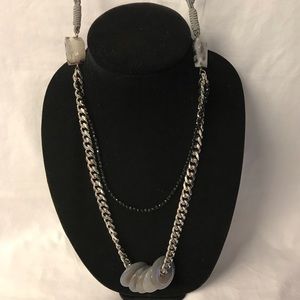 MIMA Necklace, Silver tone chain w/ Druzy & Rope